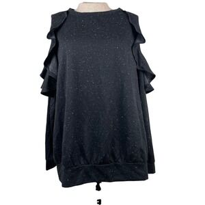 Isabel Maternity by Ingrid & Isabel Black Speckled Cold Shoulder Top L‎ NWT